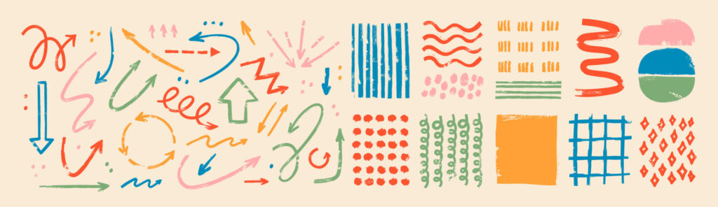 Various,Sketchy,Doodle,Arrows,,Direction,Pointers,Shapes,And,Objects.,Freehand