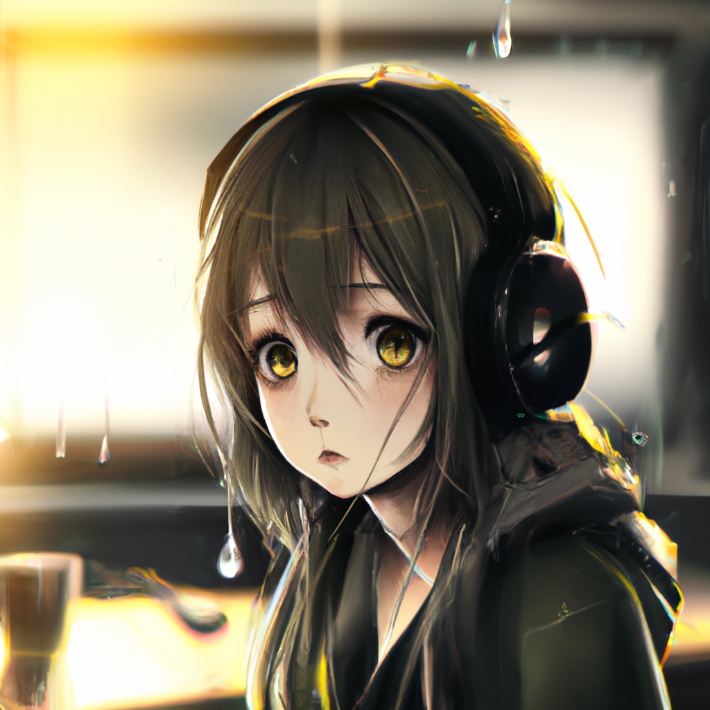 Anime,Artistic,Image,Of,Sad,Girl,Wear,Headphone,,High,Details,