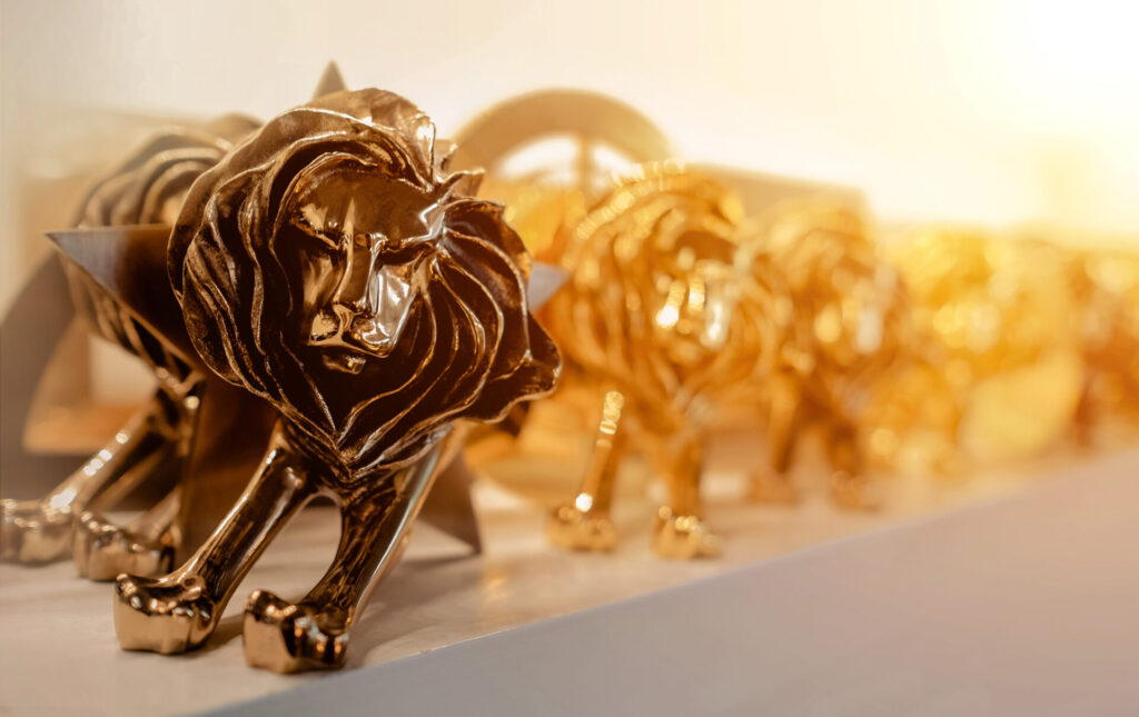Closeup,Of,Gold,Cannes,Lion,Trophy,,Shoot,At,Cannes,Lions