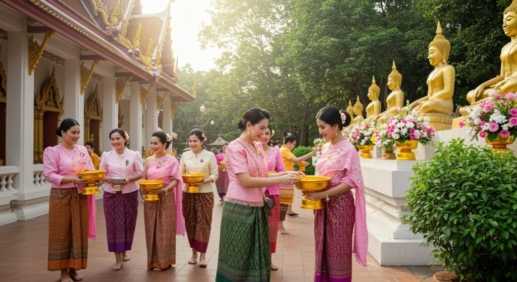 During,Songkran,,Thai,People,Wear,Traditional,Retro,Thai,Outfits,And