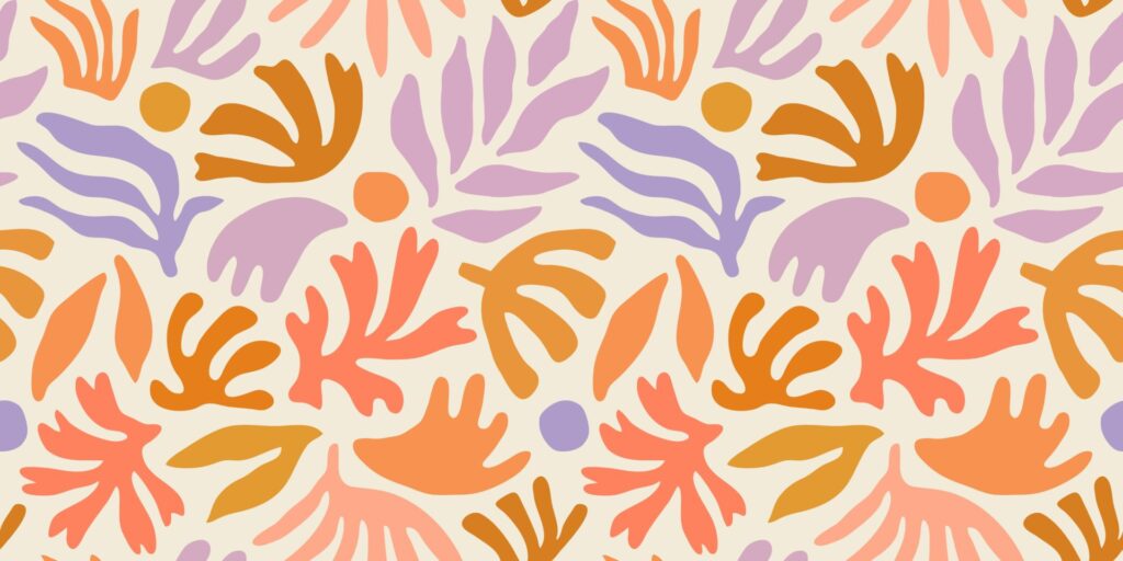 Abstract,Plant,Leaf,Art,Seamless,Pattern,With,Colorful,Freehand,Doodle