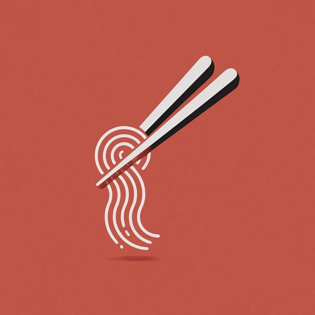 Minimal,Logo,Style, ,Noodle,And,Chopstick,Delicious,,Colourful