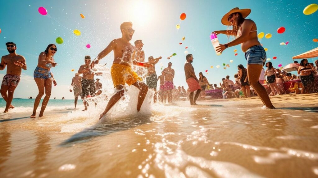 A,Songkran,Beach,Party,With,Golden,Sands,,Crystal clear,Turquoise,Waters