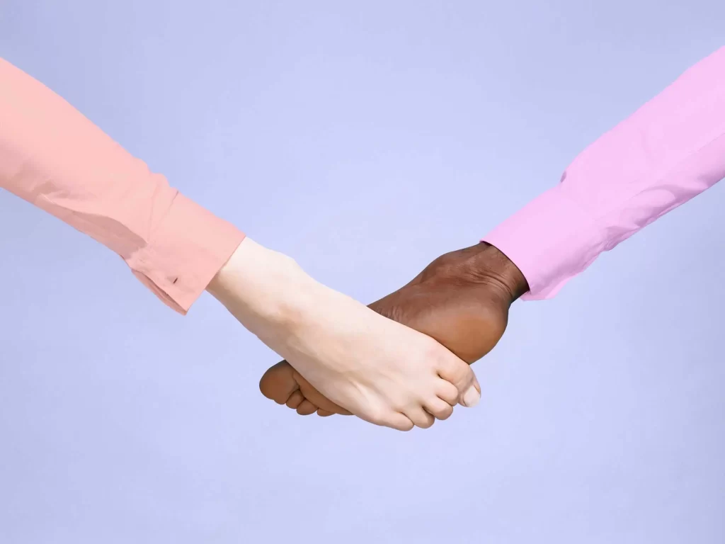 pastel multiethnic feet shot