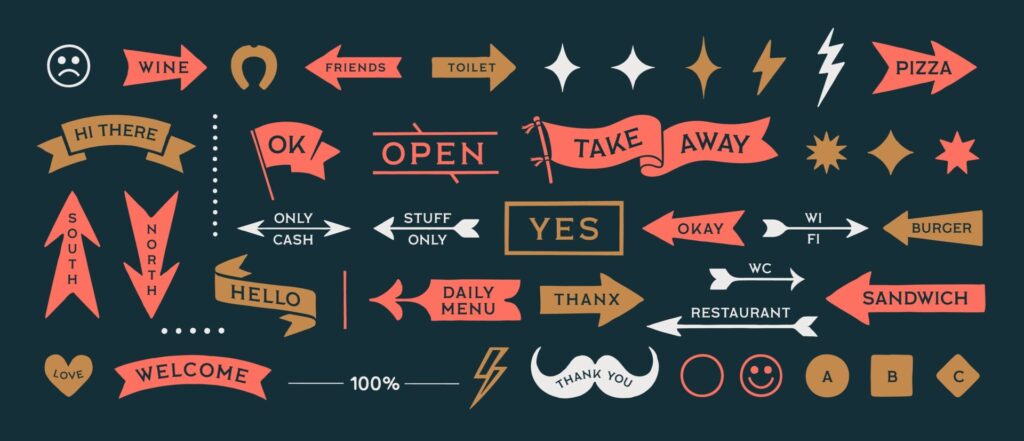 Arrow,Set,Icons.,Colorful,Collection,Vintage,Sign,,Symbols,And,Graphic