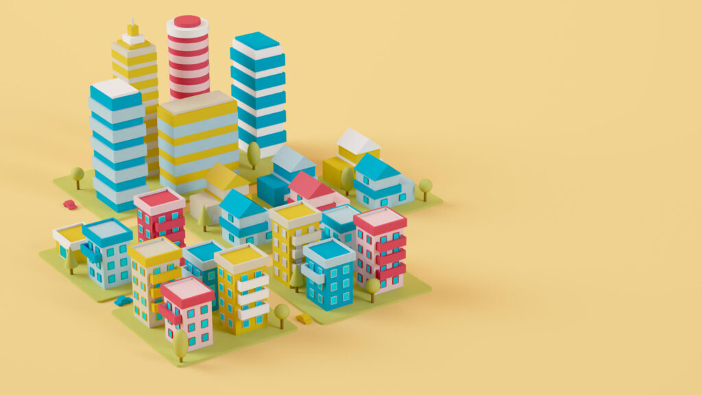 Three,Dimensional,Render,Of,Diorama,Of,Colorful,City
