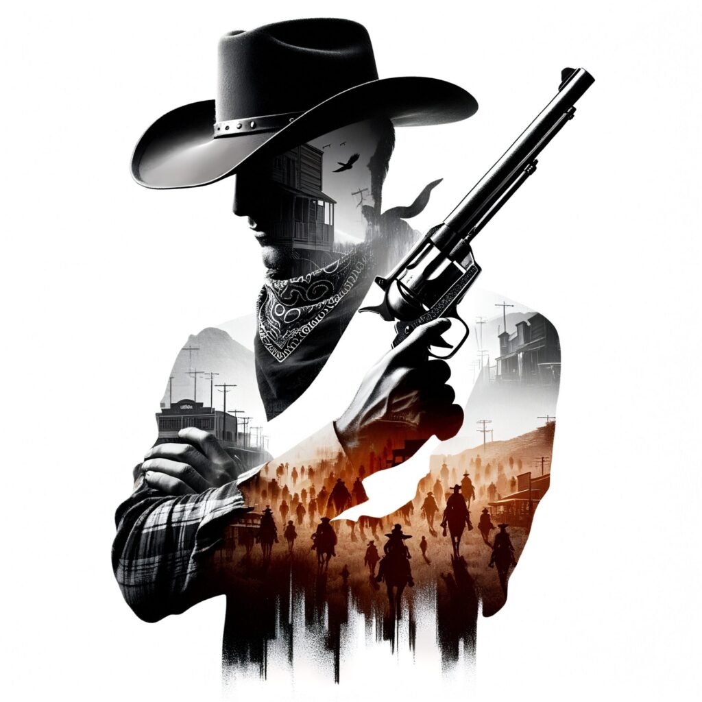 Double expose,A,Silhouette,Of,Cowboy,And,Magnum