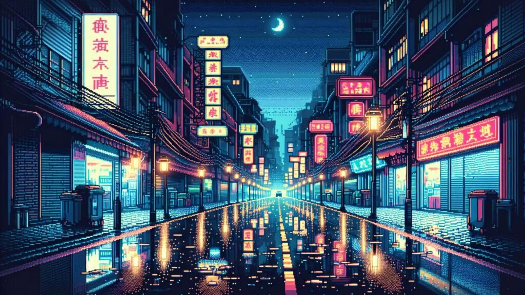 Pixel,Art,Vector style,Image,Of,Night,Street,Of,Yaowarat,Chinatown