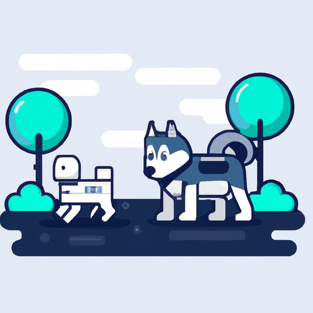 App,Icon,Vector style,Image,Of,Robot,Walk,The,Husky,Dog