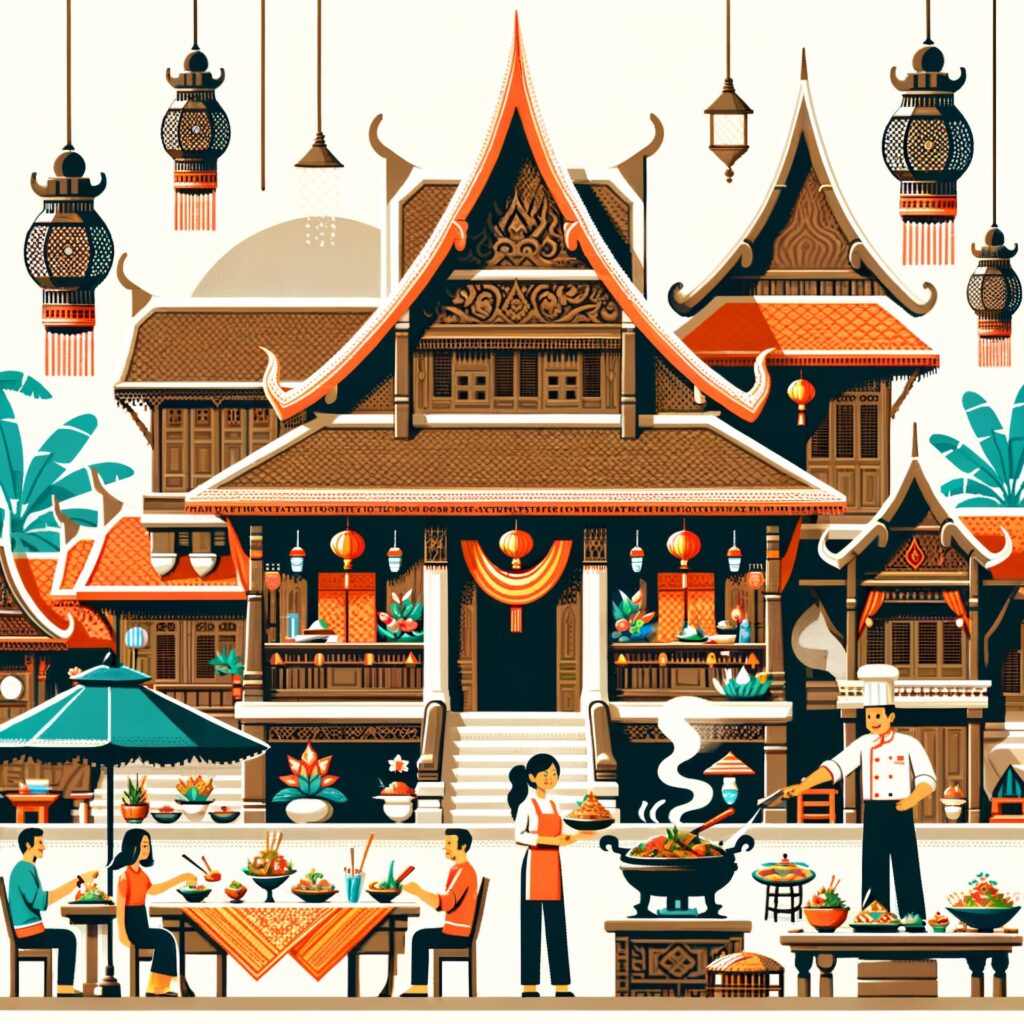 Flat,Design,Vector style,Of,Restaurant,In,Thailand.