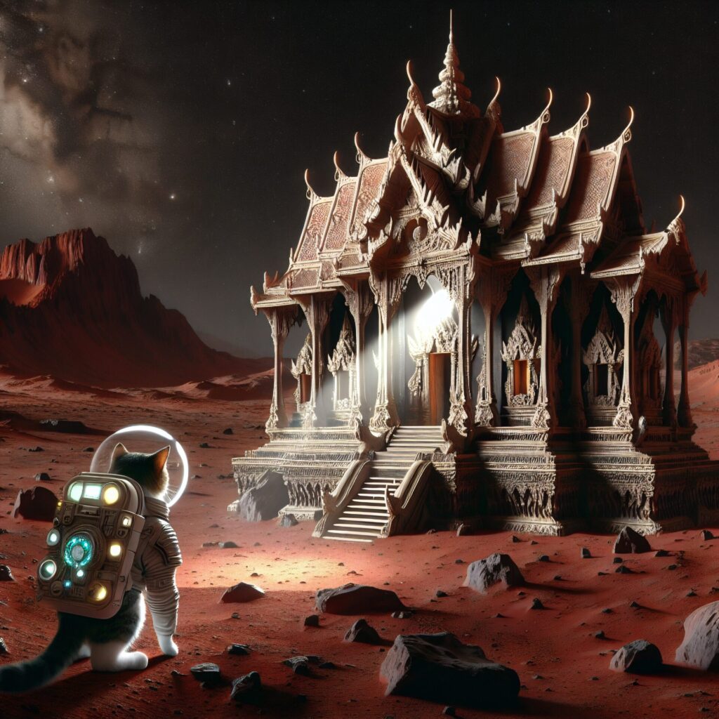 Cat,Astronaut,Found,Ancient,Thai,Temple,On,Mar