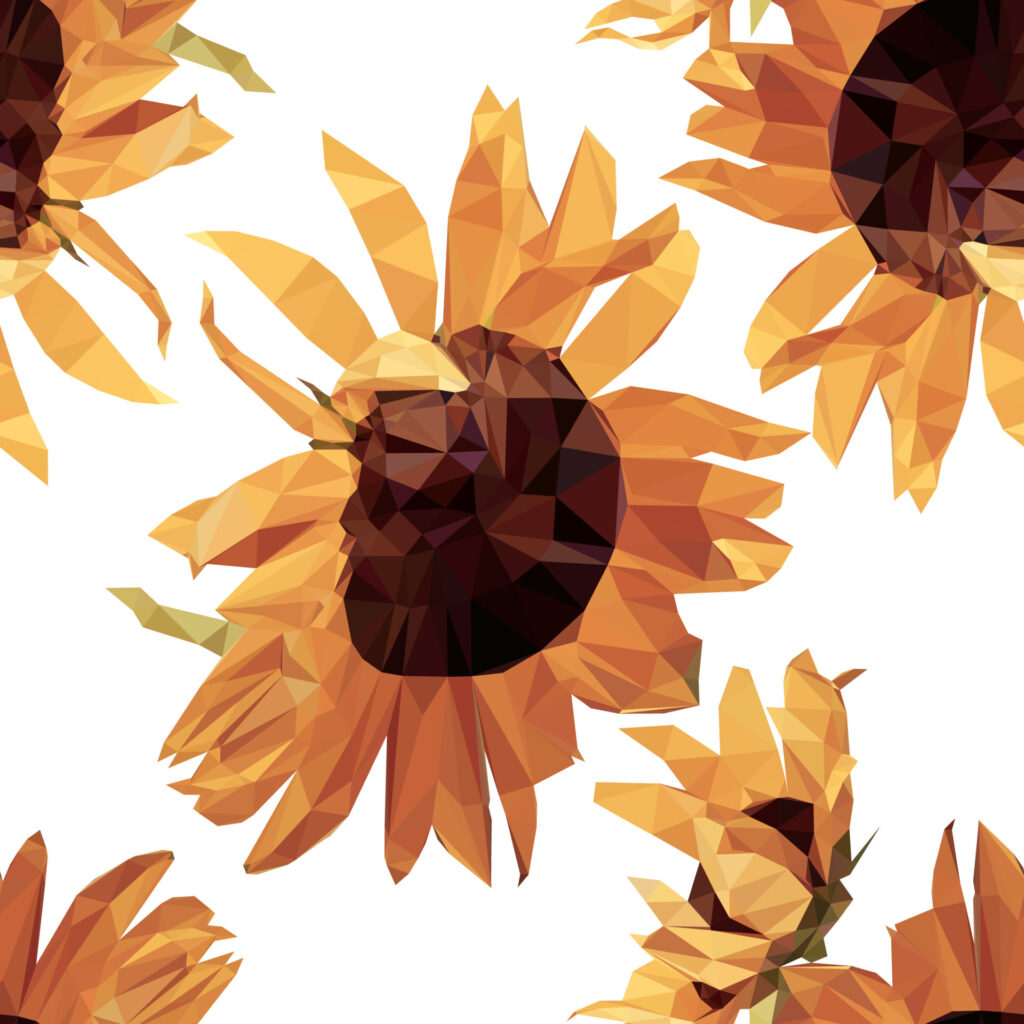 Seamless,Floor,Tiles,With,Sunflowers,Low,Poly,On,White,Background.