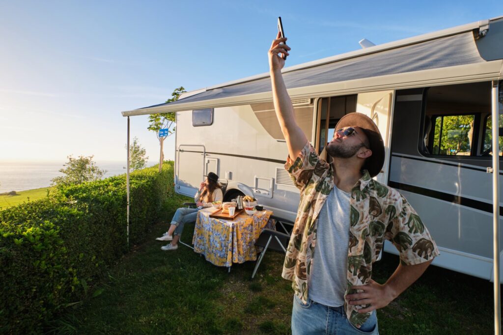 Traveling,Man,With,Lost,Signal,Searching,For,Connection,Mobile,Phone