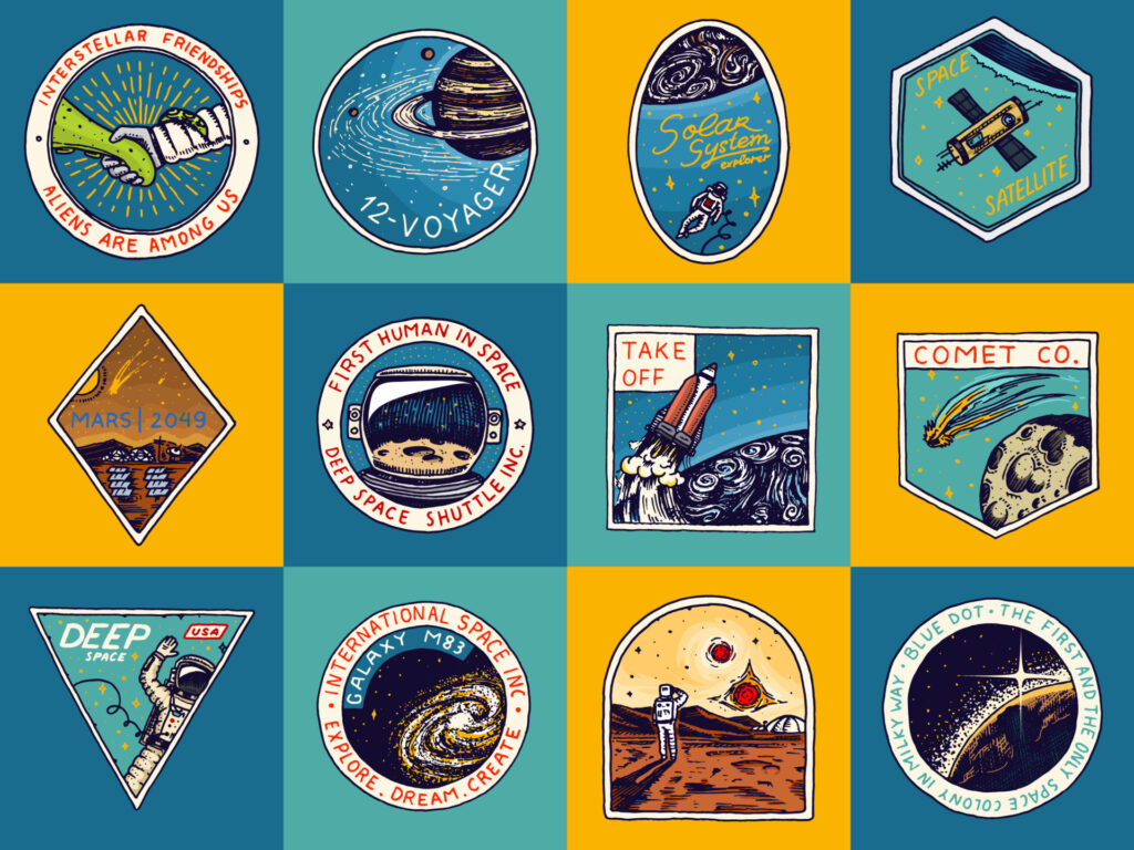 Set,Of,Space,Logo.,Human,Mission,To,Mars.,Exploration,Of