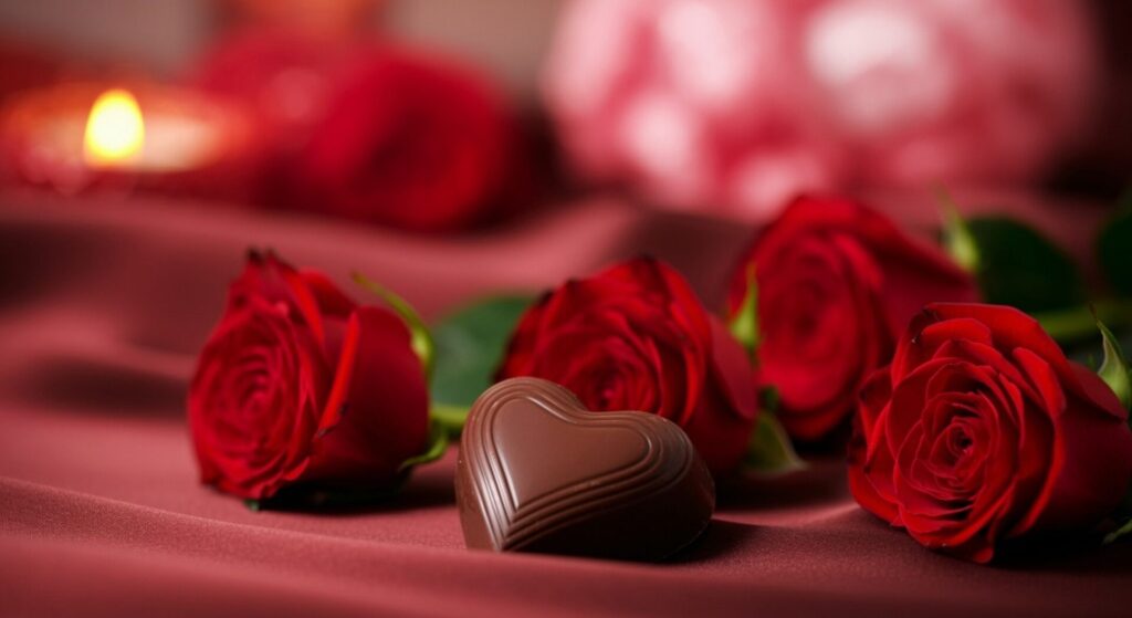 Chocolate,And,Rose,In,Valentine,Background.