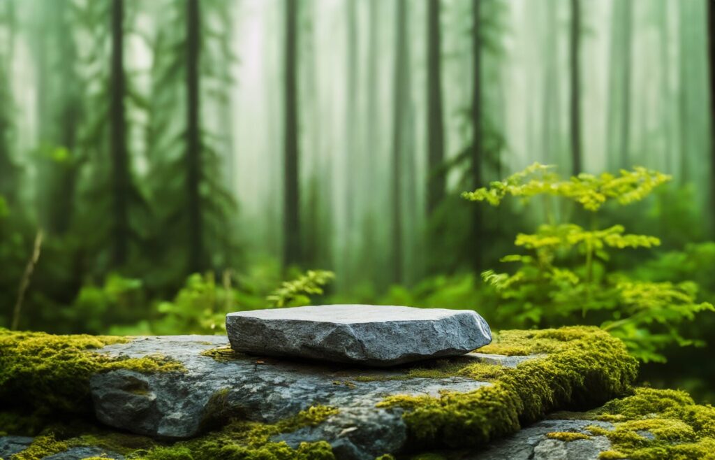 Stone,Podium,On,Rock,Platform,3d,Illustration,,Grey,Rock,Pedestal