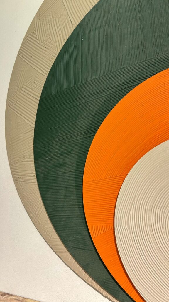 Abstract,Wall,Art,Featuring,Textured,Concentric,Circles,In,Beige,,Green,