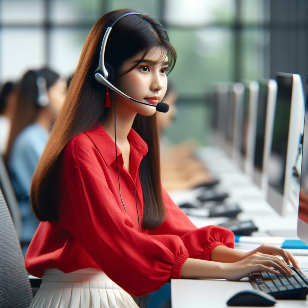Girl,With,Red,Shirt,And,White,Skirt,Call,Center