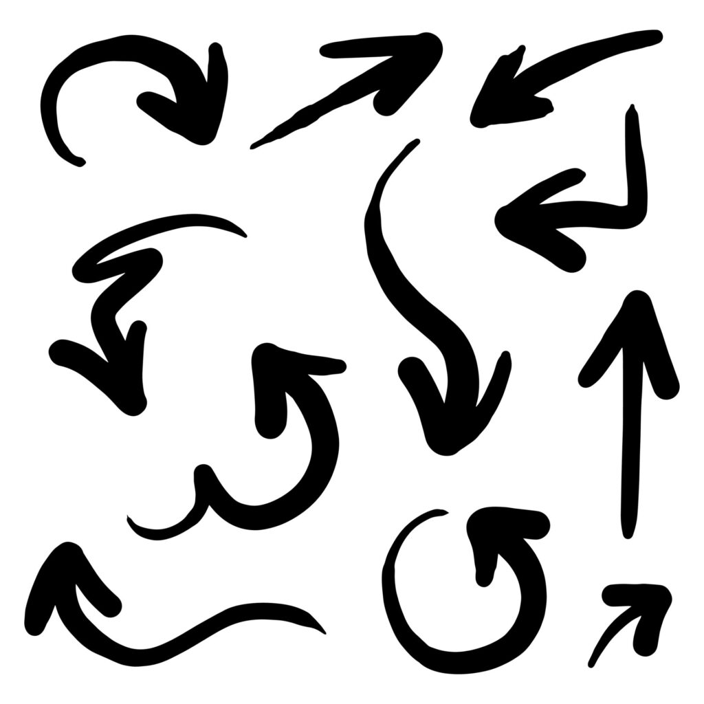Hand,Drawn,Arrows.,Abstract,Doodle,Arrows,Thin,Line,Black,In