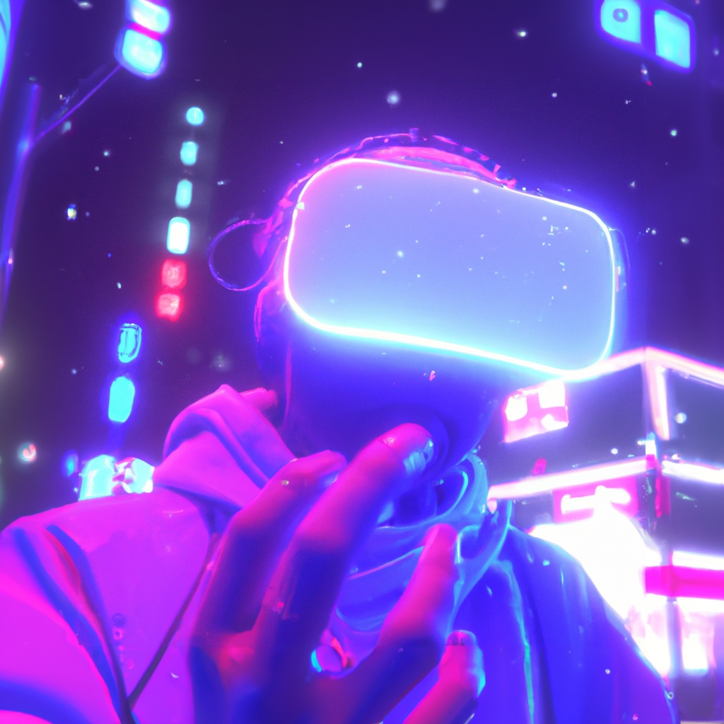 People,Wear,Vr,Headset,In,Neon,City,,Realistic,Detail,,Hyper