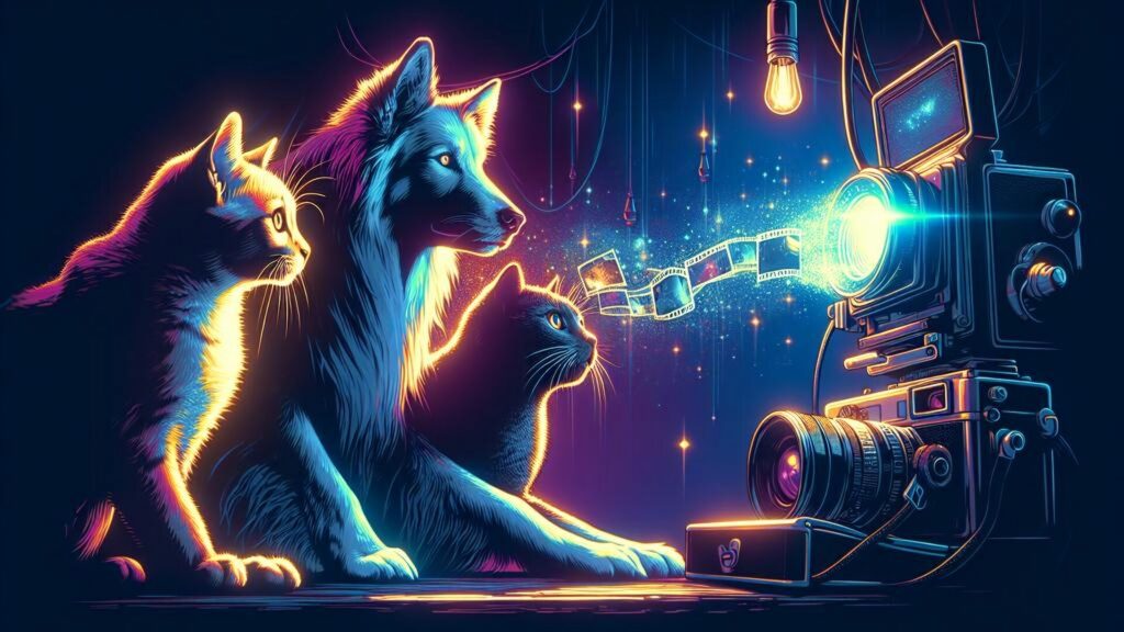 Flat,Design,Vector style,Image,Of,Cat,And,Dog,Watching,The