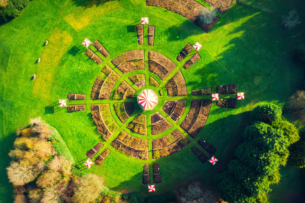 Aerial,Top,View,Of,Rose,Garden,During,Winter,Time,northern,Ireland